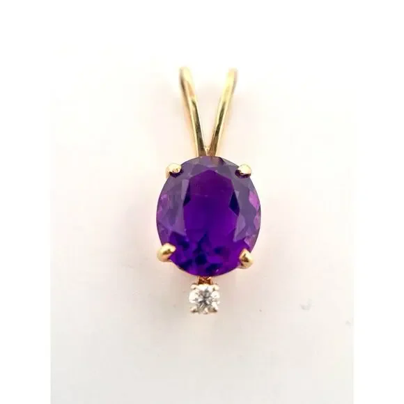 14k Yellow Gold 4ctw Amethyst And Diamond Pendant
